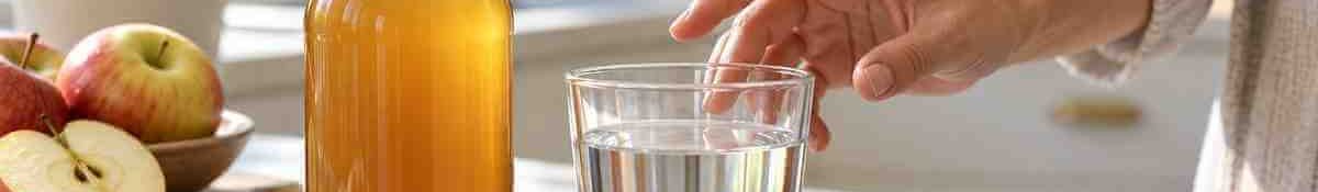Apple cider vinegar for acid reflux beside a glass of water in a bright kitchen