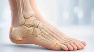Illustration showing common locations of bone spurs in the foot